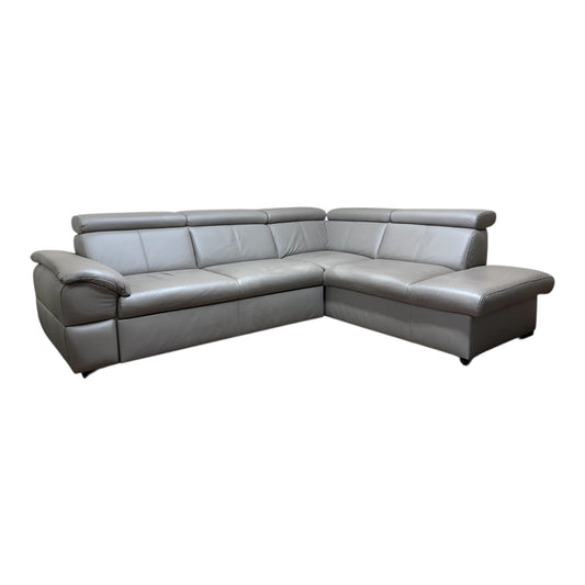 Beiges Echtleder-Ecksofa mit Bettfunktion Art.-Nr 542