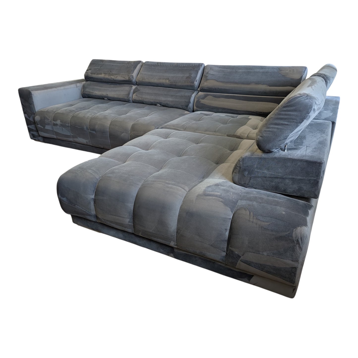 Graues Bubel-Ecksofa aus Samtstoff Art.-Nr. 474
