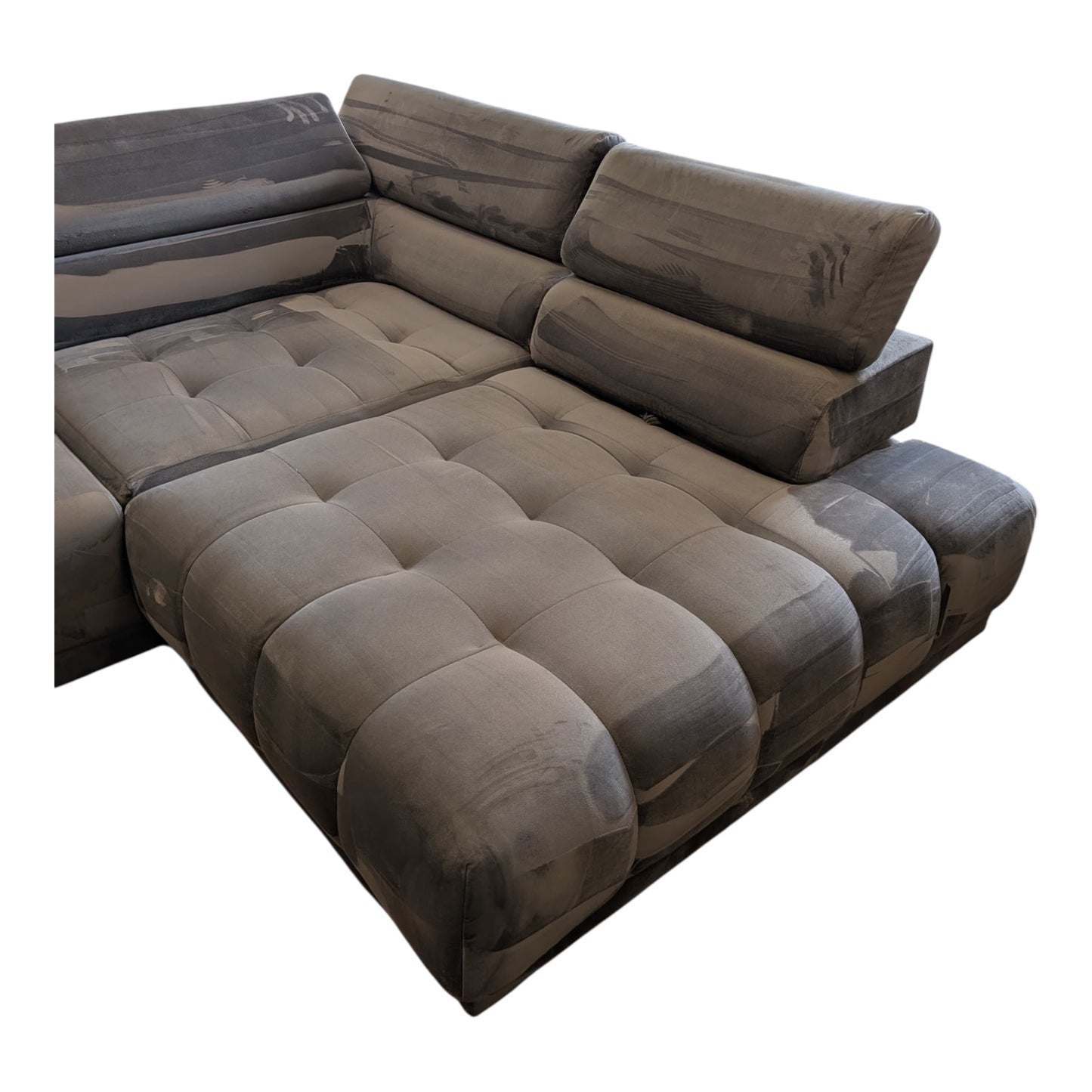 Graues Bubel-Ecksofa aus Samtstoff Art.-Nr. 474