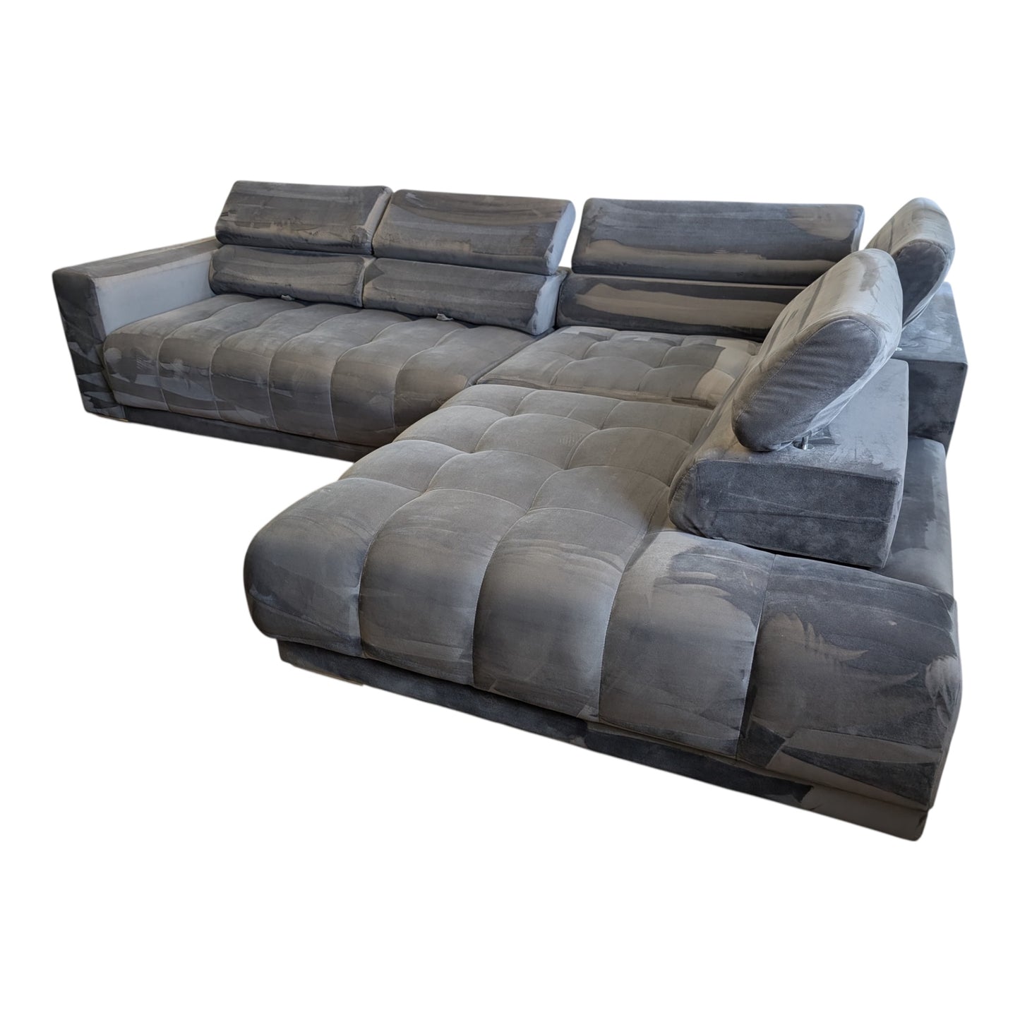 Graues Bubel-Ecksofa aus Samtstoff Art.-Nr. 474