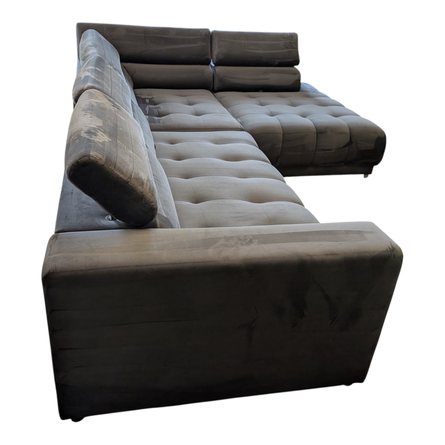 Graues Bubel-Ecksofa aus Samtstoff Art.-Nr. 474