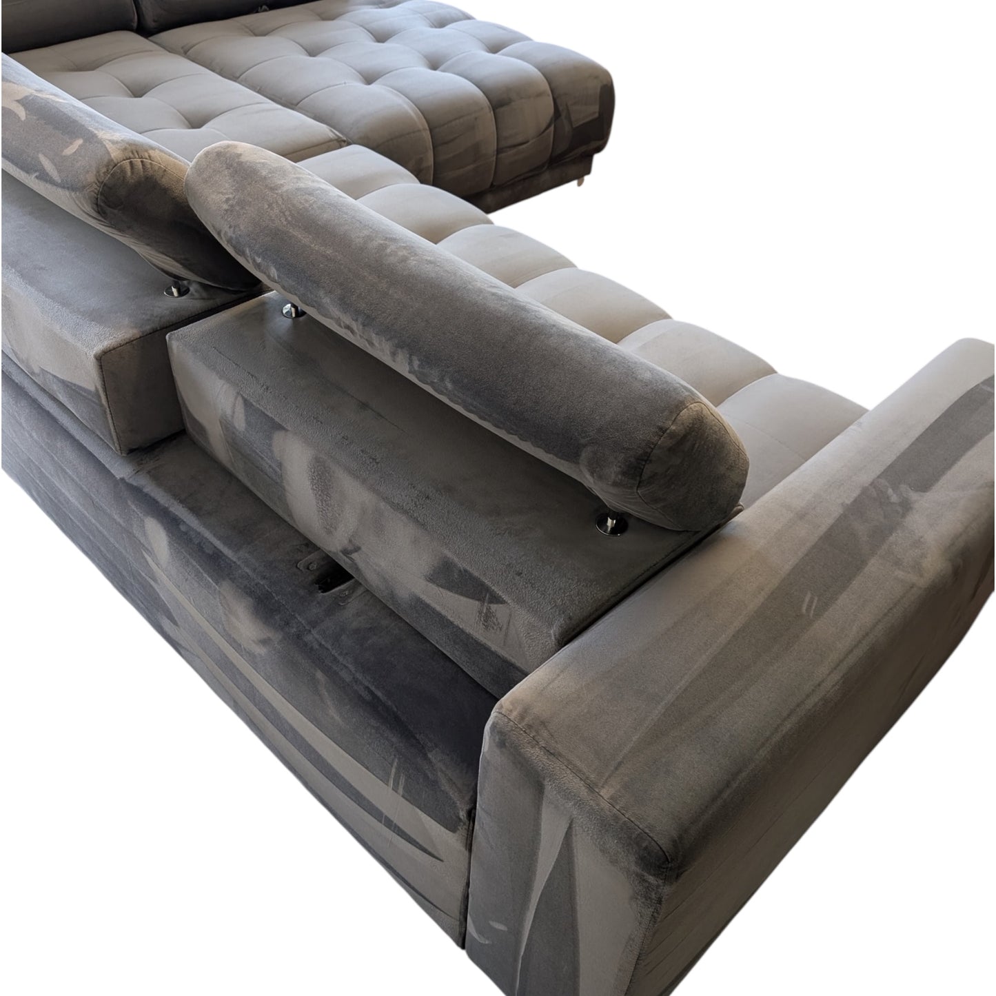 Graues Bubel-Ecksofa aus Samtstoff Art.-Nr. 474