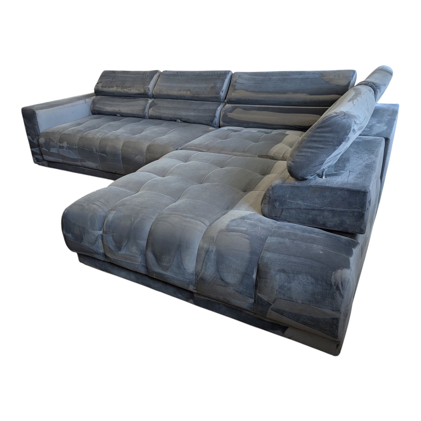 Graues Bubel-Ecksofa aus Samtstoff Art.-Nr. 474