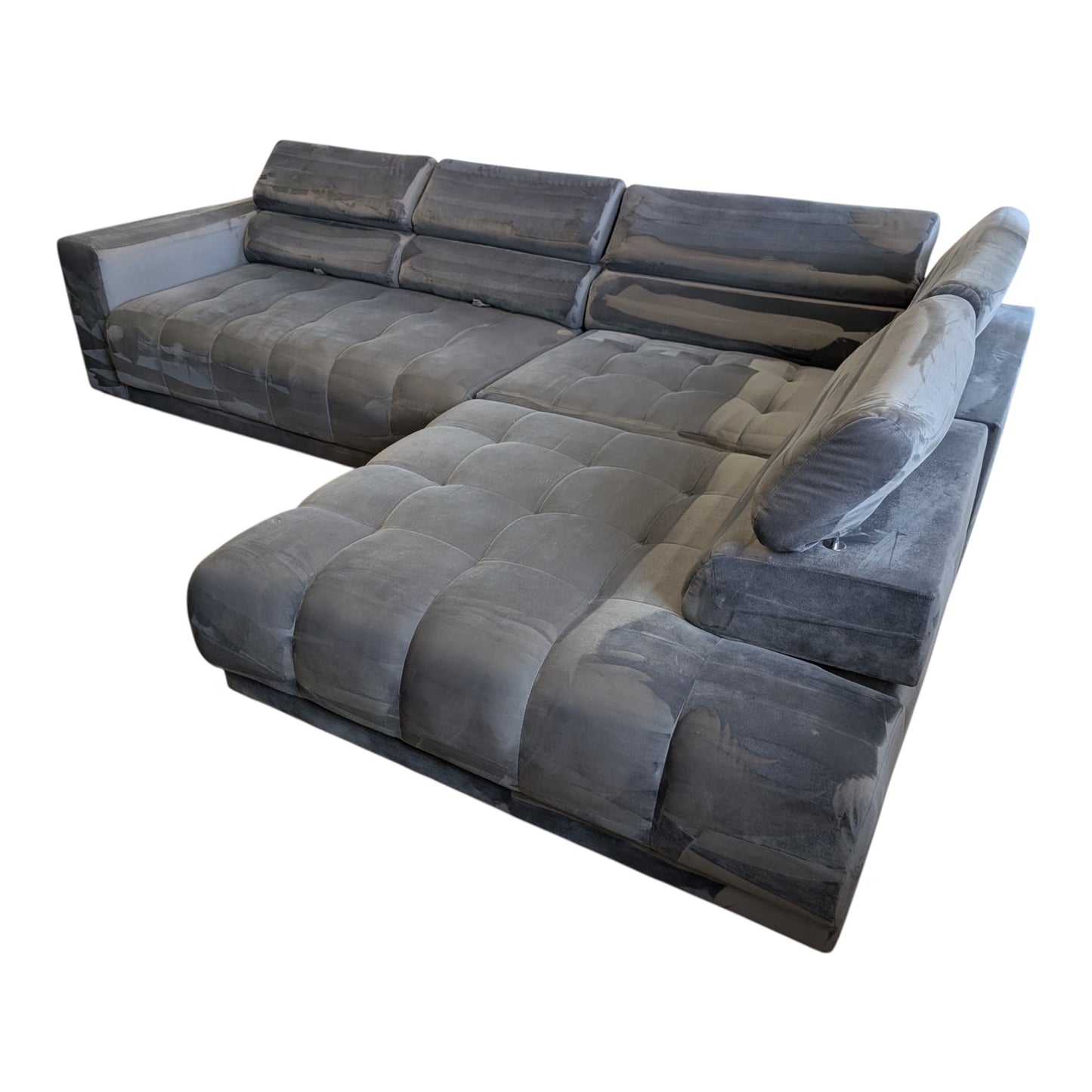 Graues Bubel-Ecksofa aus Samtstoff Art.-Nr. 474