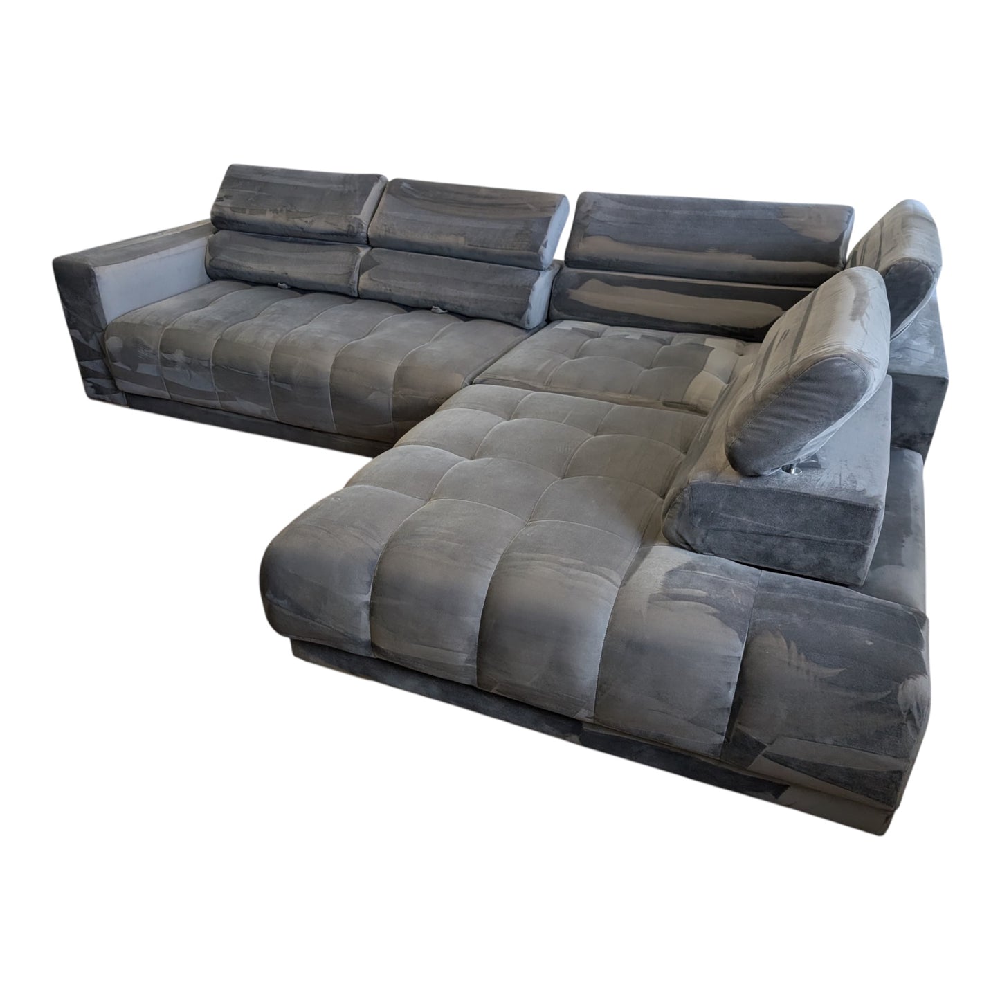 Graues Bubel-Ecksofa aus Samtstoff Art.-Nr. 474