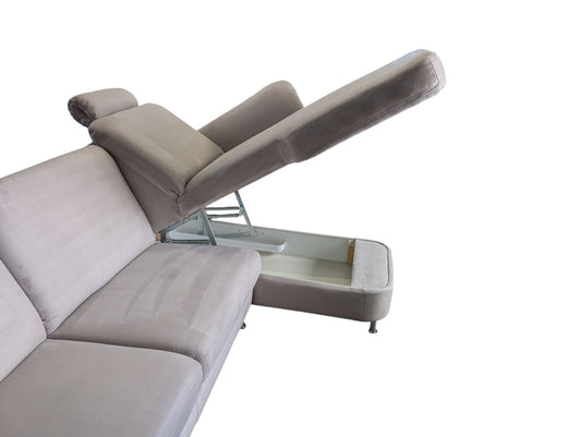 Beiges Ecksofa aus Alcantara mit Stauraum Art.-Nr.285