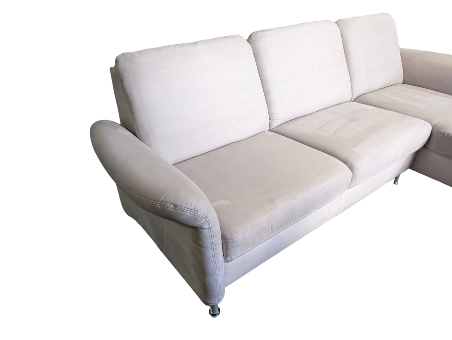 Beiges Ecksofa aus Alcantara mit Stauraum Art.-Nr.285