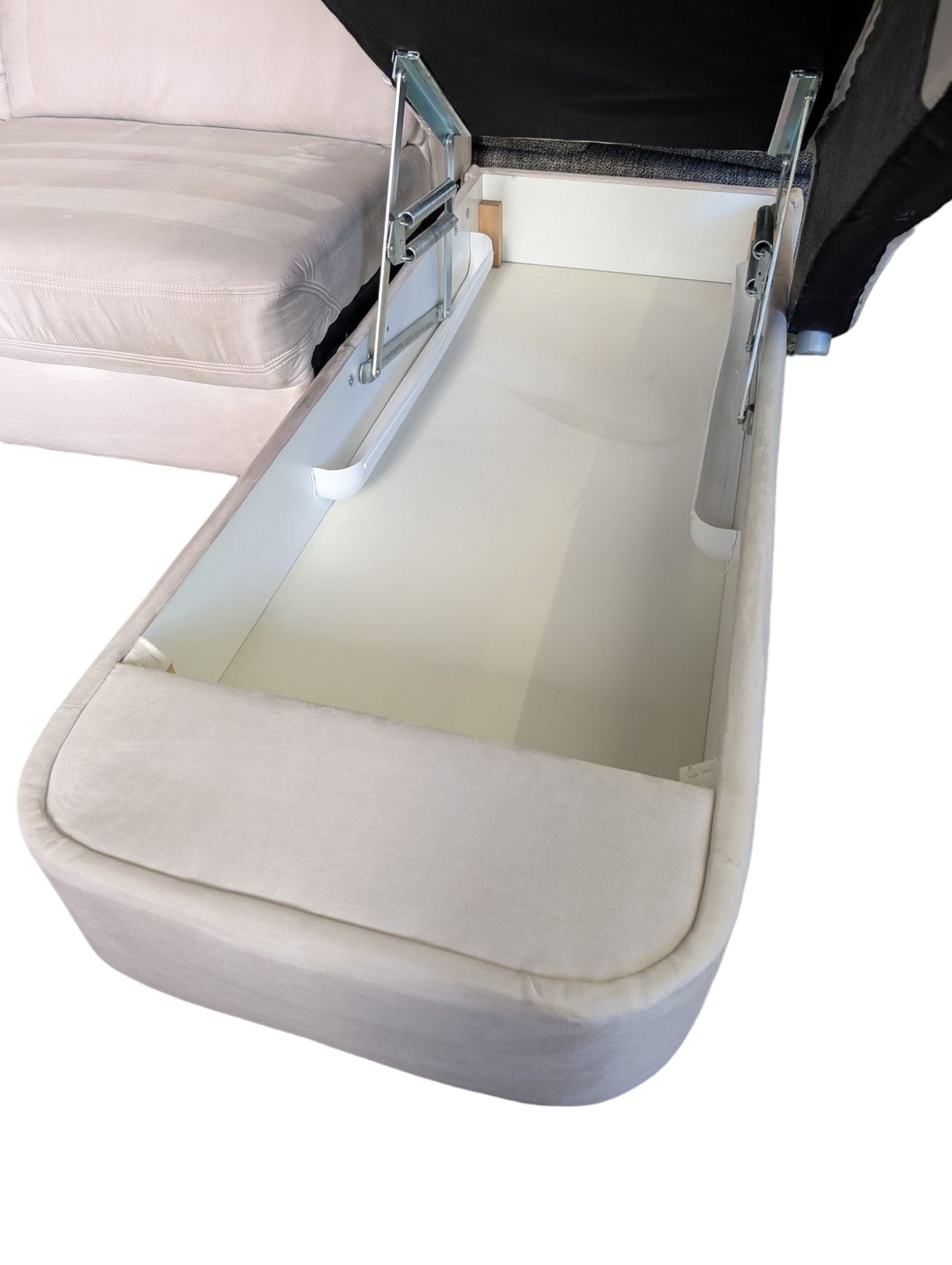 Beiges Ecksofa aus Alcantara mit Stauraum Art.-Nr.285
