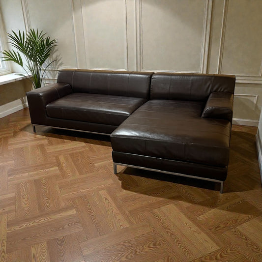 Ecksofa aus Echtleder in Braun. Art.-Nr. 552