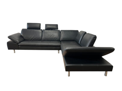Ecksofa von W. Schillig in Schwarz aus echtem Leder Art.-Nr. 016