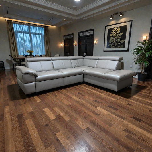 Beiges Echtleder-Ecksofa mit Bettfunktion Art.-Nr 542