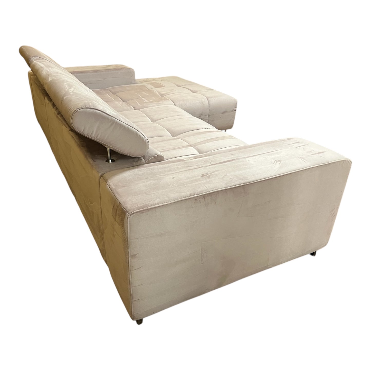 Bubel-Ecksofa in Rosa aus Samtstoff,  elektrisch ausziehbar Art.-Nr. 558