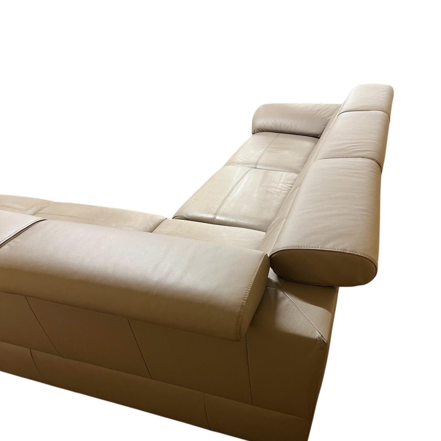 Beiges Echtleder-Ecksofa mit Bettfunktion Art.-Nr 542