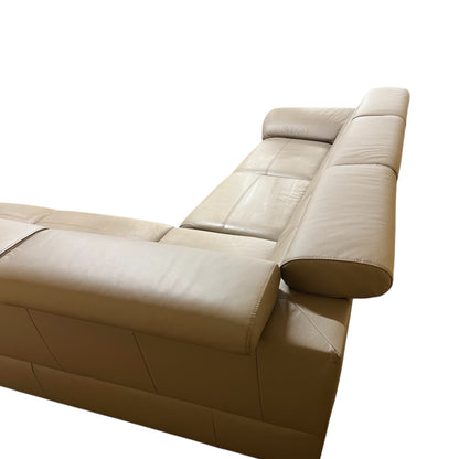 Beiges Echtleder-Ecksofa mit Bettfunktion Art.-Nr 542
