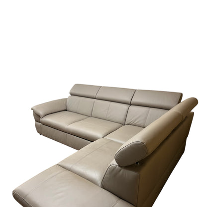 Beiges Echtleder-Ecksofa mit Bettfunktion Art.-Nr 542