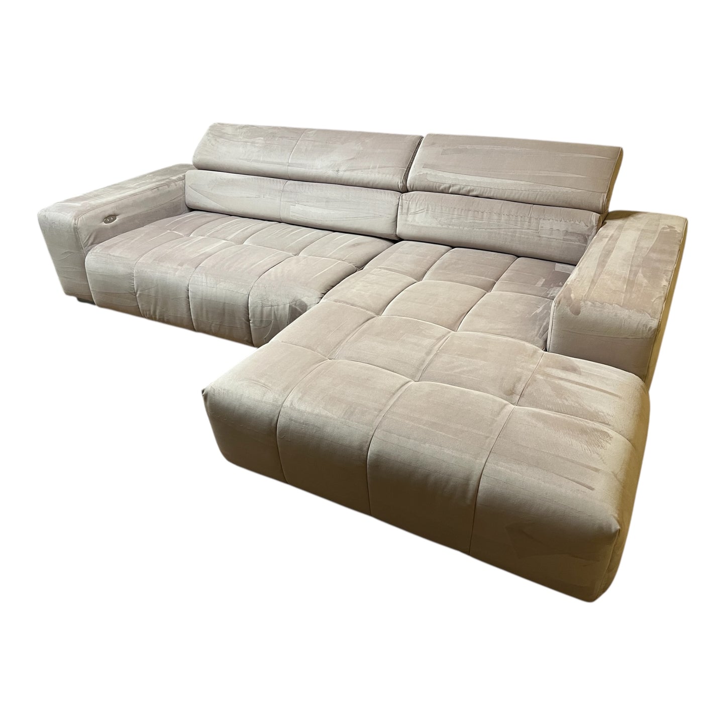 Bubel-Ecksofa in Rosa aus Samtstoff,  elektrisch ausziehbar Art.-Nr. 558