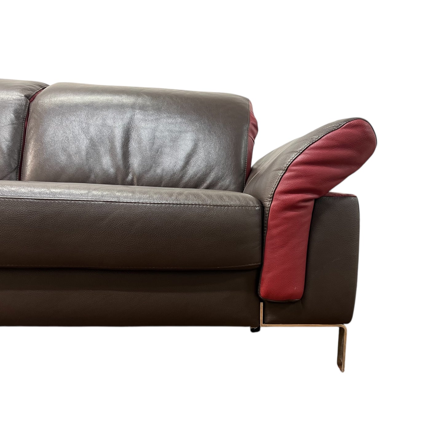 Echtleder-Ecksofa in Braun mit roten Details der Marke Bon Domus Art.-Nr. 541