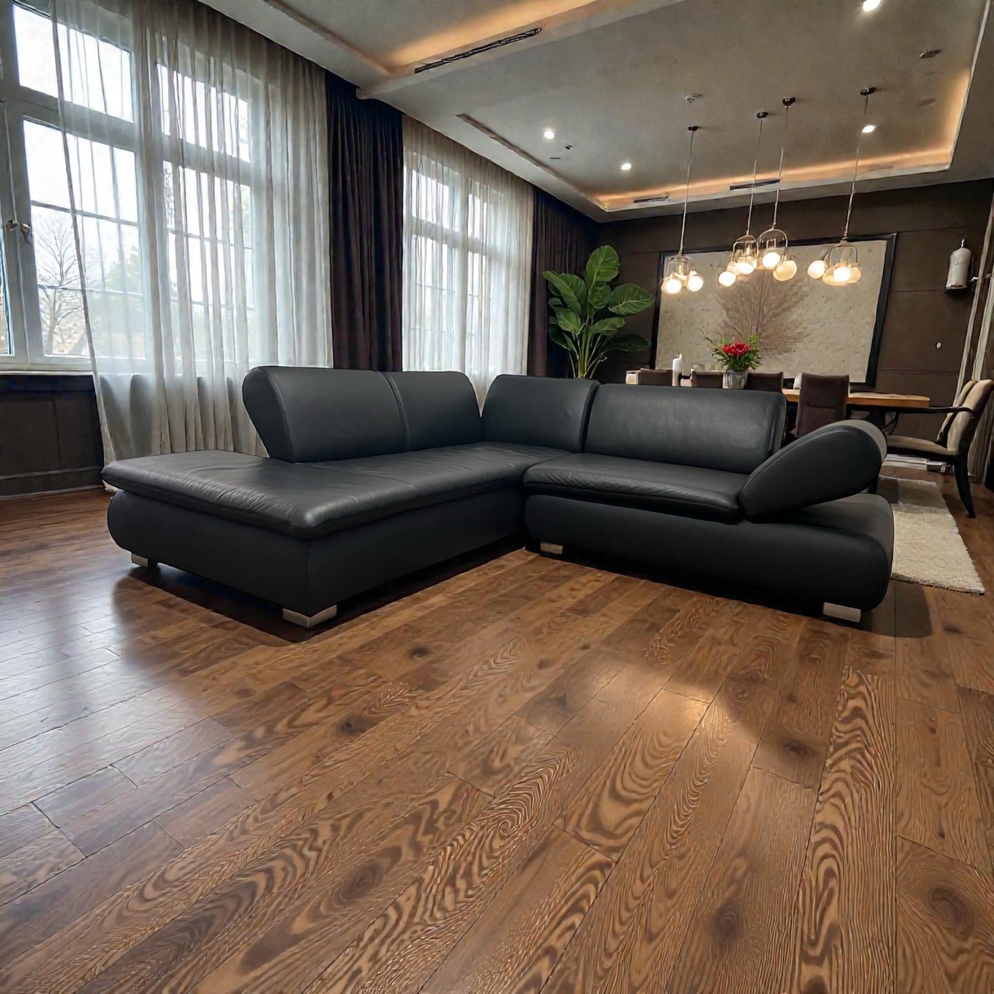 Hochwertiges Echtleder Ecksofa in Schwarz von Koinor Art.-Nr. 597