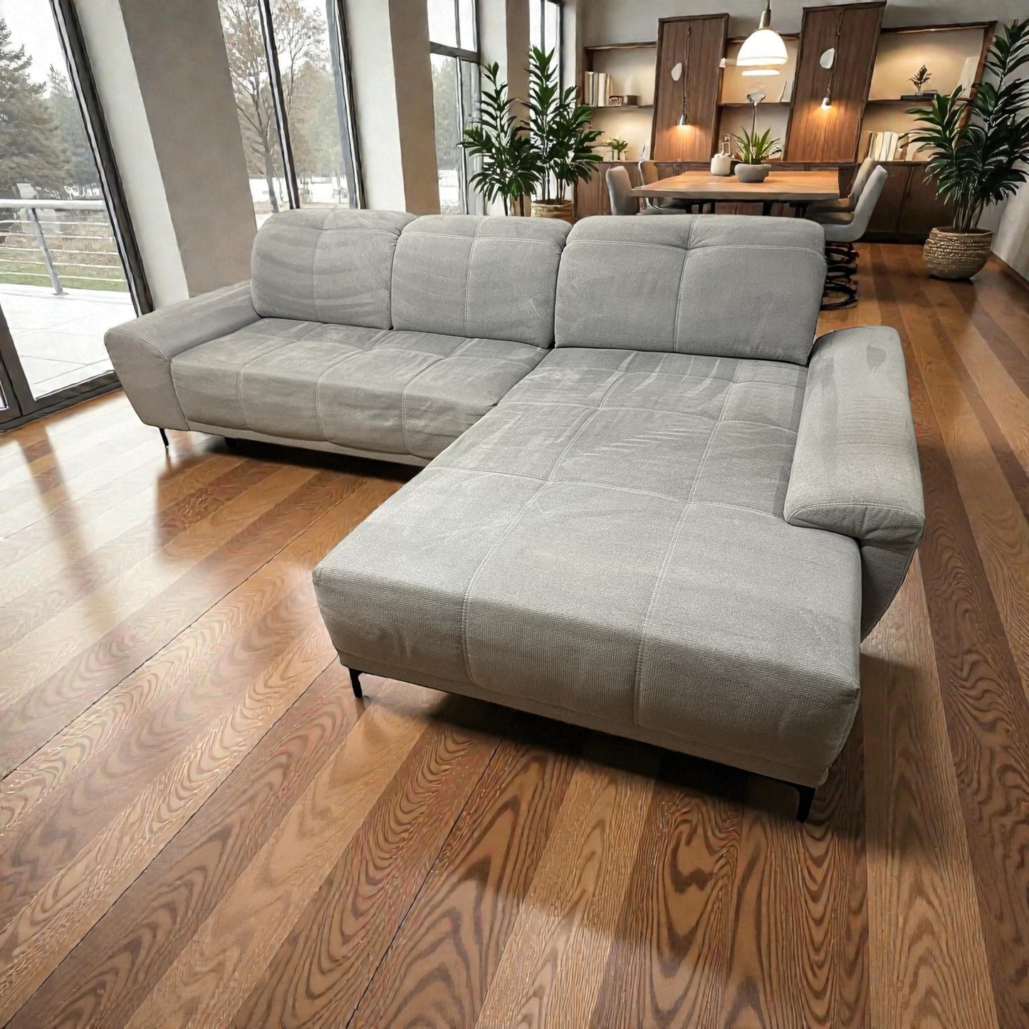 Graues, elektrisch ausziehbares Ecksofa Art.-Nr. 594