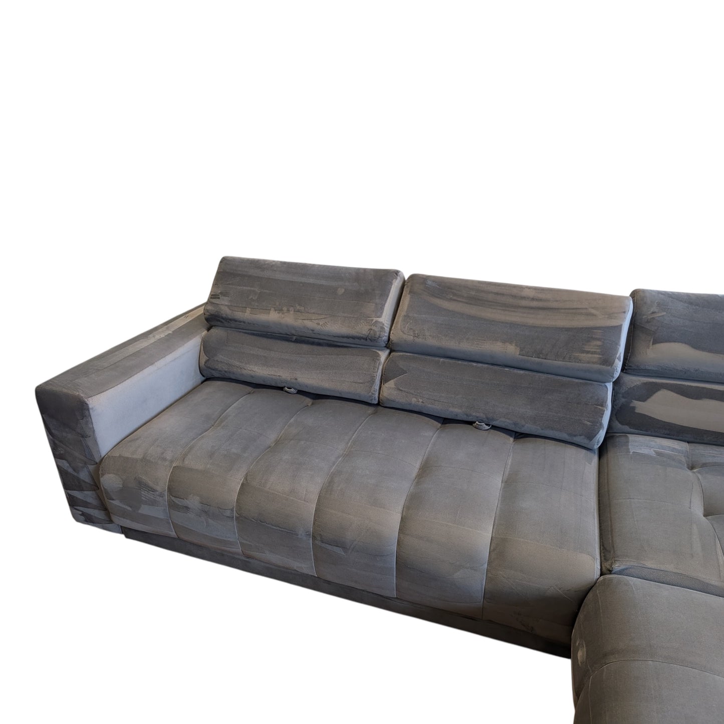 Graues Bubel-Ecksofa aus Samtstoff Art.-Nr. 474