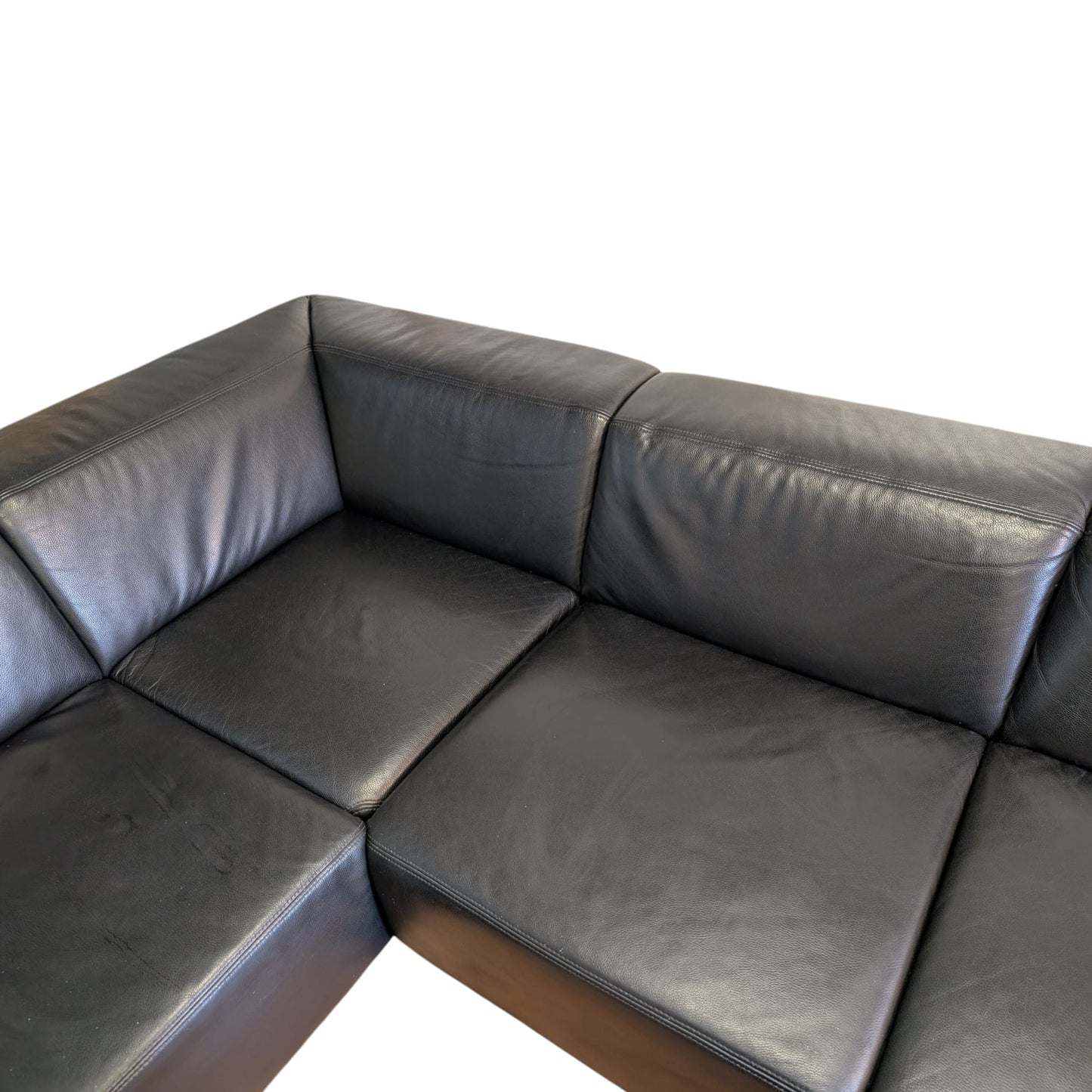 Schwarzes Ecksofa aus echtem Leder von E. Schilling. Art.-Nr. 418