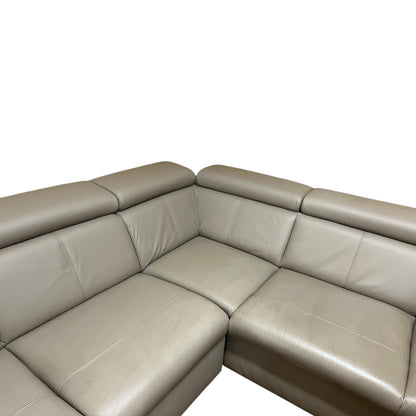 Beiges Echtleder-Ecksofa mit Bettfunktion Art.-Nr 542