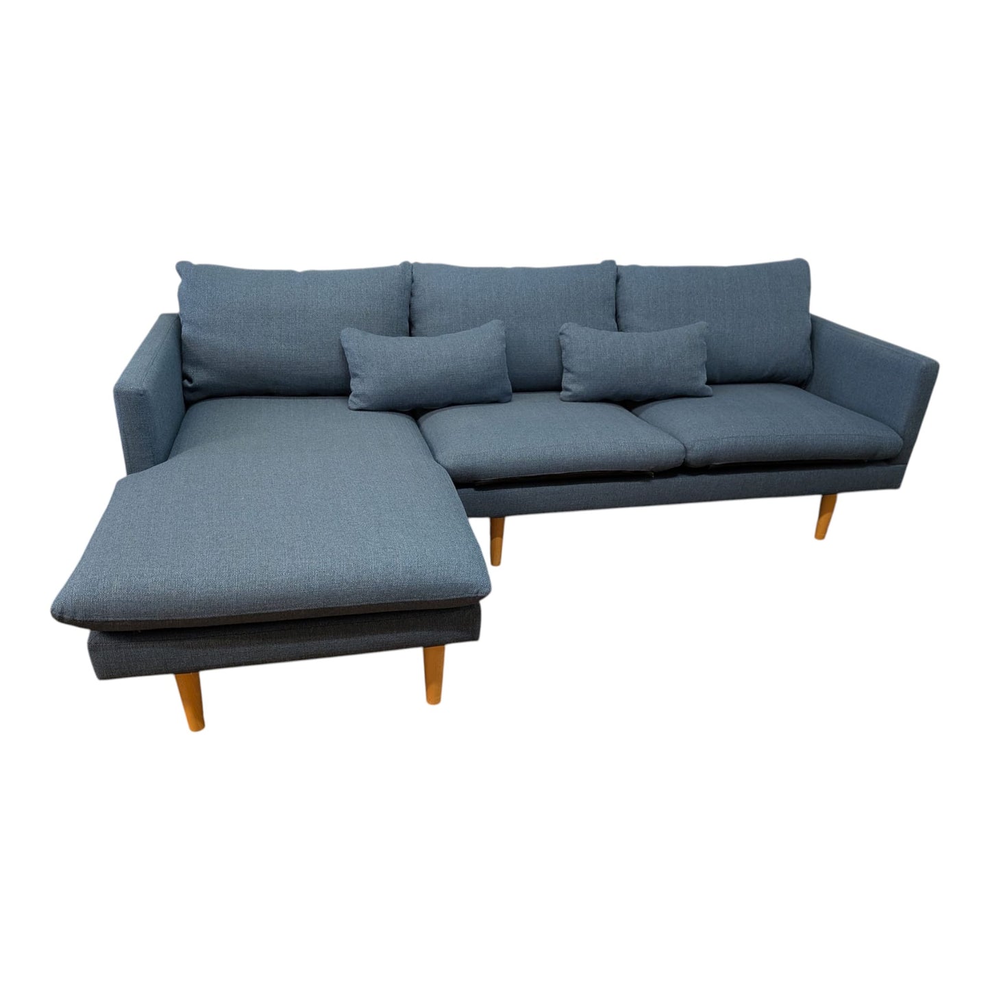 Ecksofa in Petrol mit Holzbeinen Art.-Nr. 448