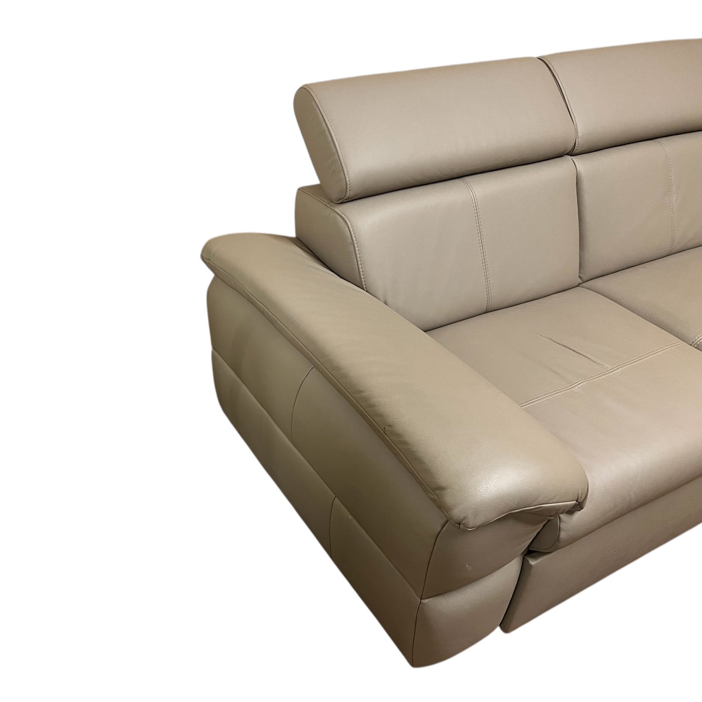 Beiges Echtleder-Ecksofa mit Bettfunktion Art.-Nr 542