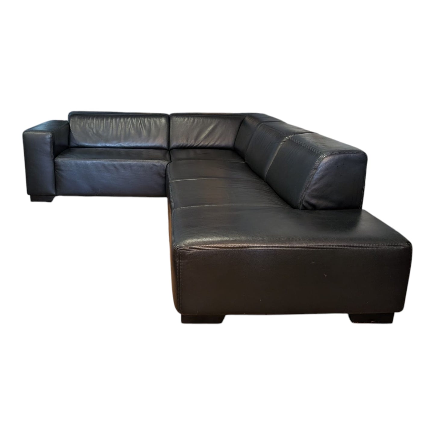 Schwarzes Ecksofa aus echtem Leder von E. Schilling. Art.-Nr. 418