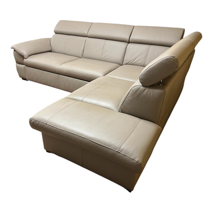Beiges Echtleder-Ecksofa mit Bettfunktion Art.-Nr 542
