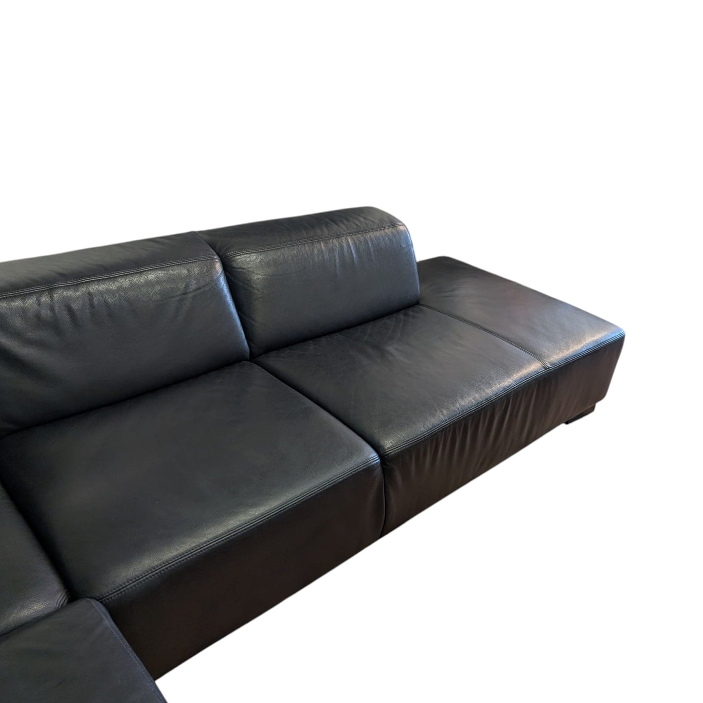 Schwarzes Ecksofa aus echtem Leder von E. Schilling. Art.-Nr. 418