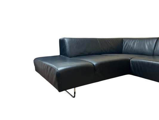 Ecksofa aus echtem Leder in Schwarz Art.-Nr. 017
