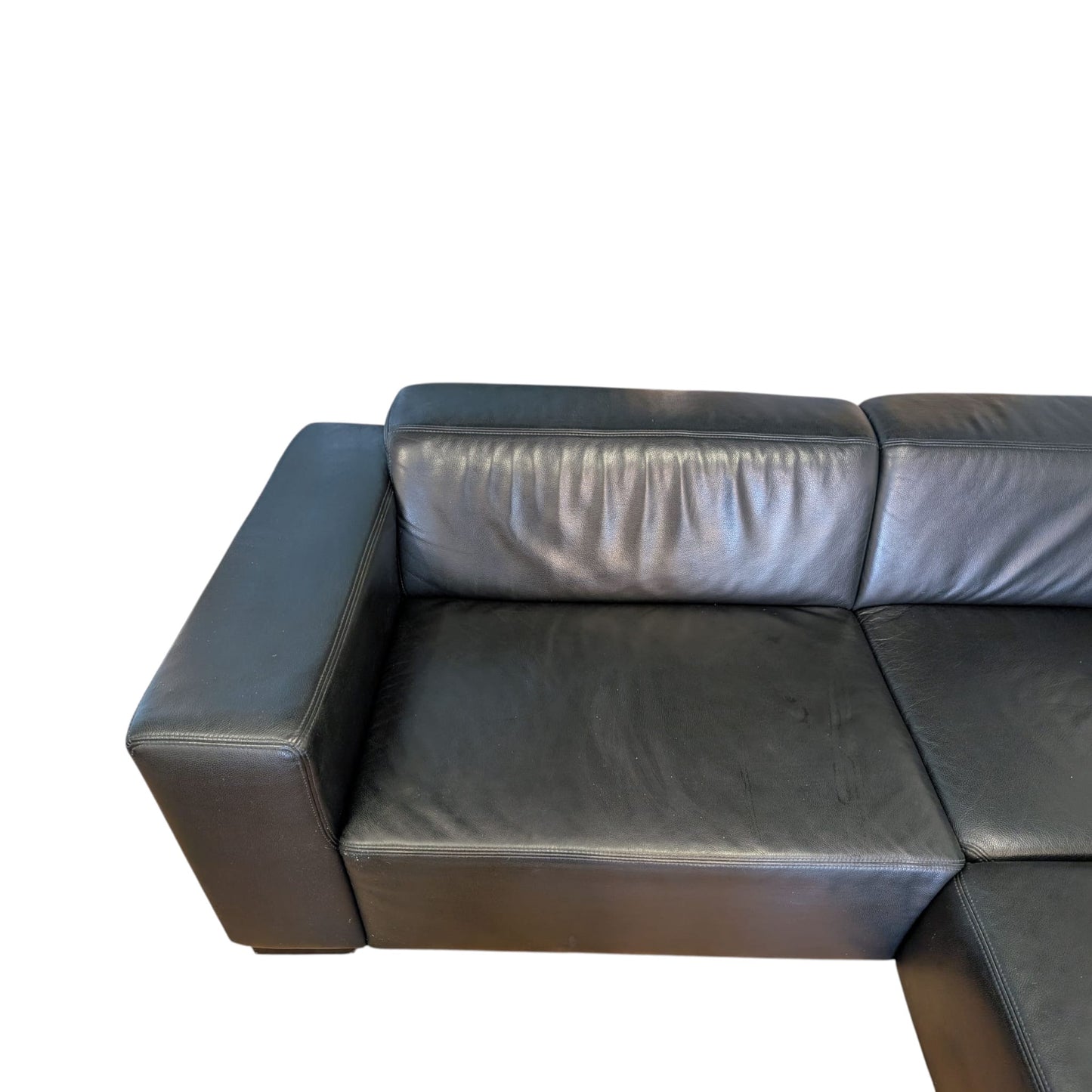Schwarzes Ecksofa aus echtem Leder von E. Schilling. Art.-Nr. 418