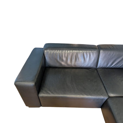 Schwarzes Ecksofa aus echtem Leder von E. Schilling. Art.-Nr. 418