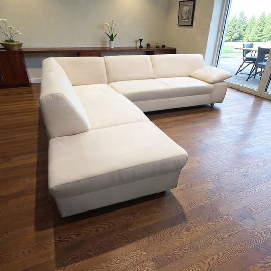 Ecksofa in Beige aus Samt mit verstellbarer Armlehne Art.-Nr.296