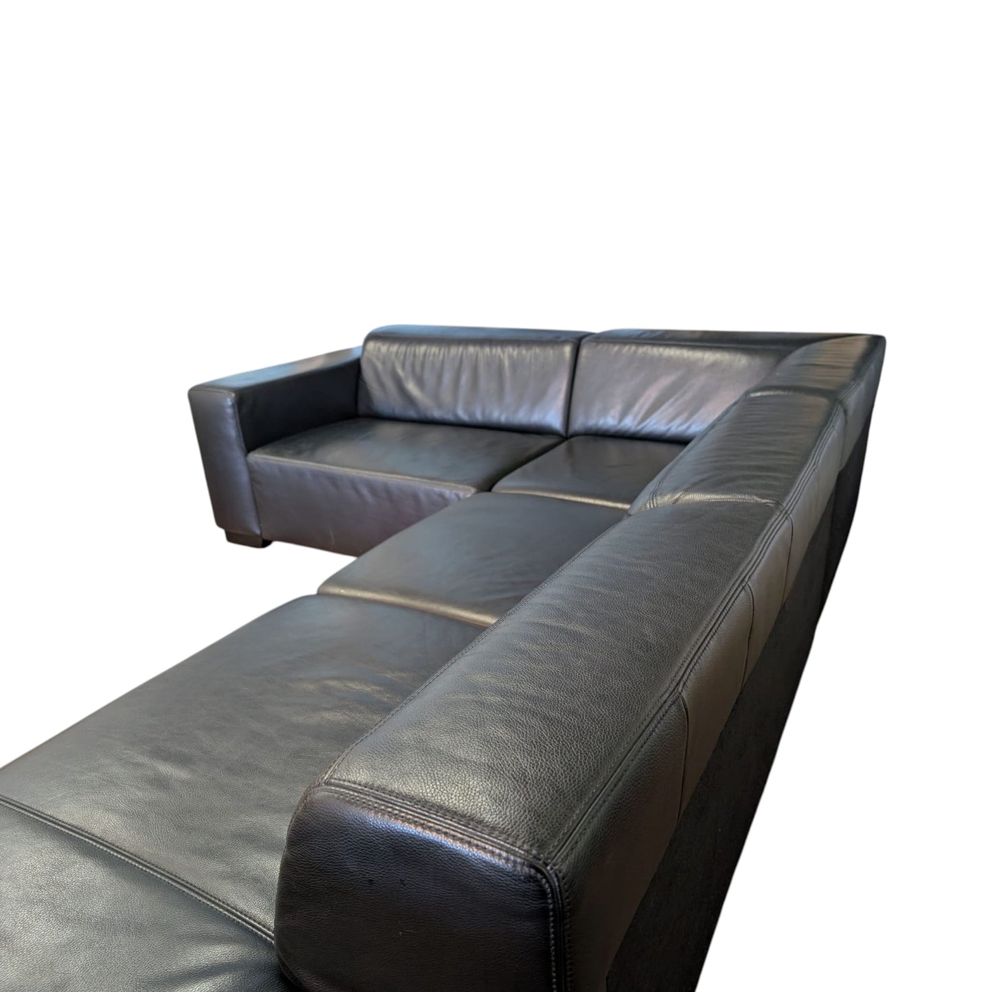 Schwarzes Ecksofa aus echtem Leder von E. Schilling. Art.-Nr. 418