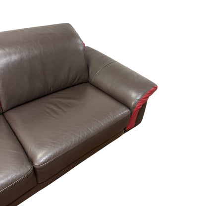 Echtleder-Ecksofa in Braun mit roten Details der Marke Bon Domus Art.-Nr. 541