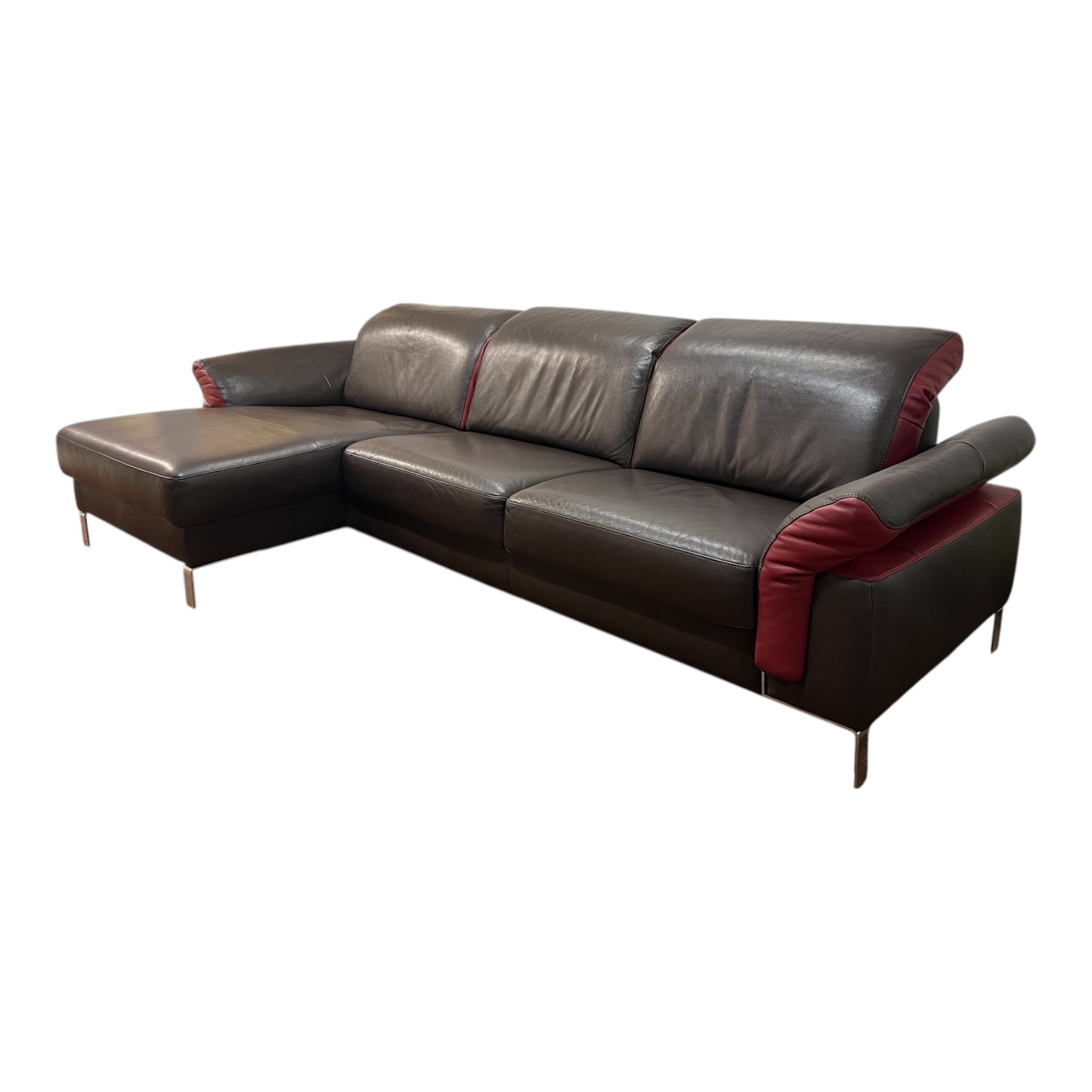 Echtleder-Ecksofa in Braun mit roten Details der Marke Bon Domus Art.-Nr. 541