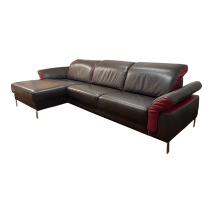 Echtleder-Ecksofa in Braun mit roten Details der Marke Bon Domus Art.-Nr. 541