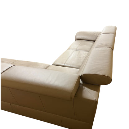Beiges Echtleder-Ecksofa mit Bettfunktion Art.-Nr 542