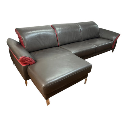 Echtleder-Ecksofa in Braun mit roten Details der Marke Bon Domus Art.-Nr. 541