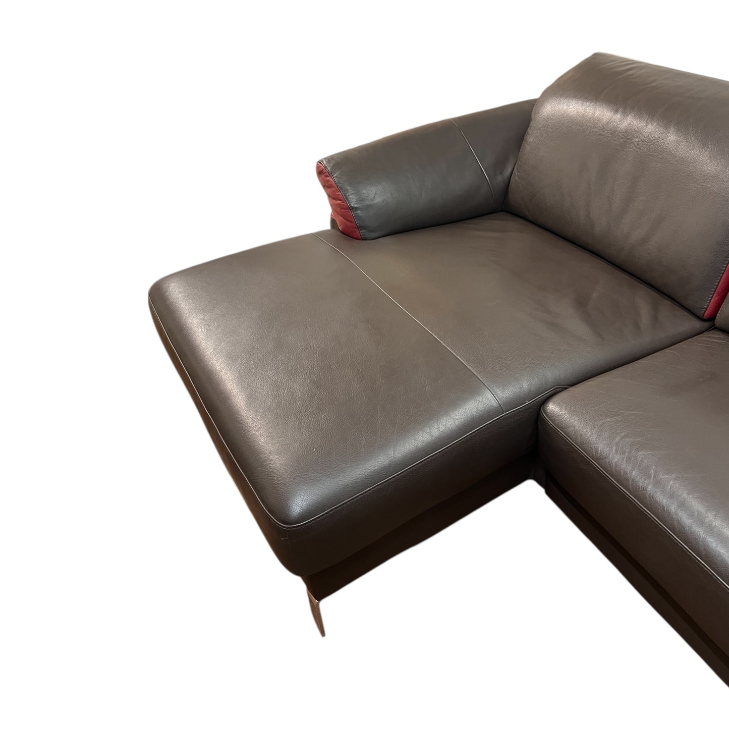 Echtleder-Ecksofa in Braun mit roten Details der Marke Bon Domus Art.-Nr. 541