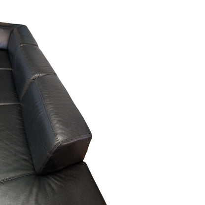 Schwarzes Ecksofa aus echtem Leder von E. Schilling. Art.-Nr. 418