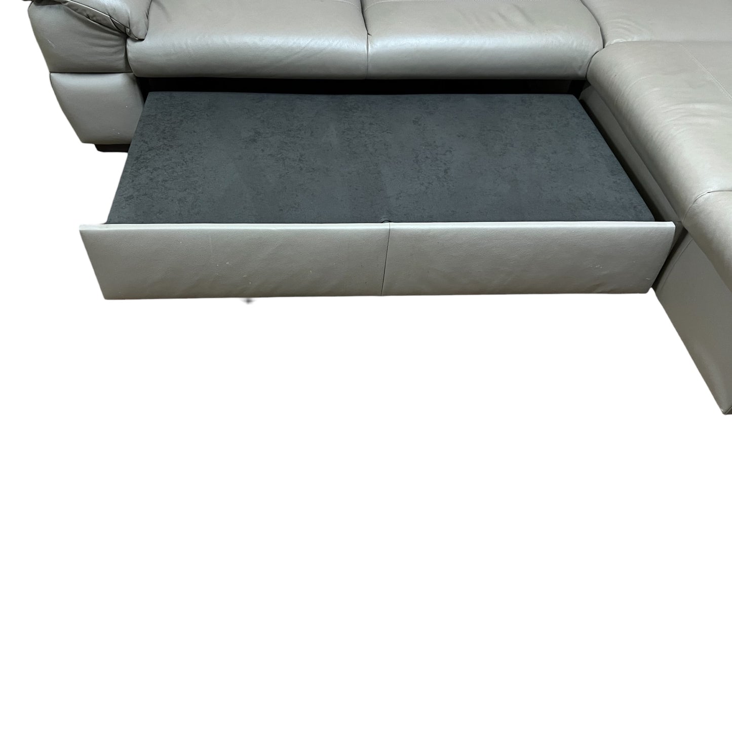 Beiges Echtleder-Ecksofa mit Bettfunktion Art.-Nr 542