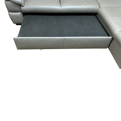 Beiges Echtleder-Ecksofa mit Bettfunktion Art.-Nr 542