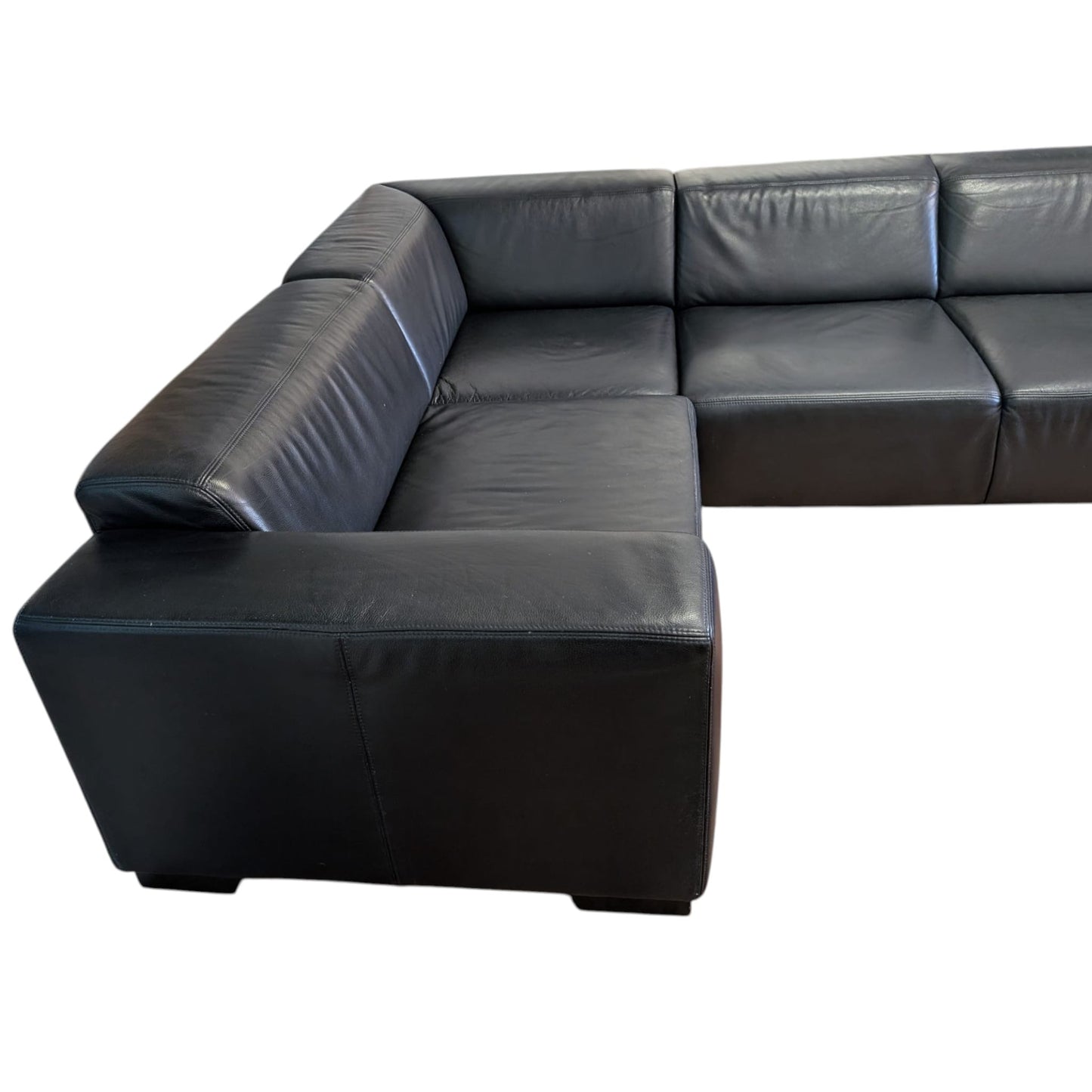 Schwarzes Ecksofa aus echtem Leder von E. Schilling. Art.-Nr. 418