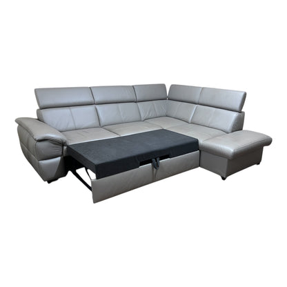 Beiges Echtleder-Ecksofa mit Bettfunktion Art.-Nr 542