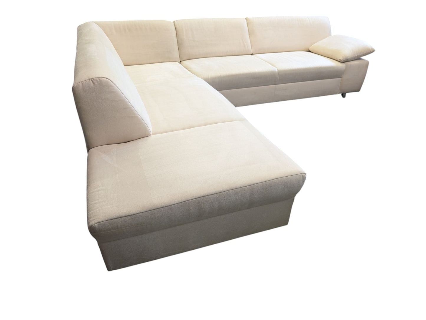Ecksofa in Beige aus Samt mit verstellbarer Armlehne Art.-Nr.296