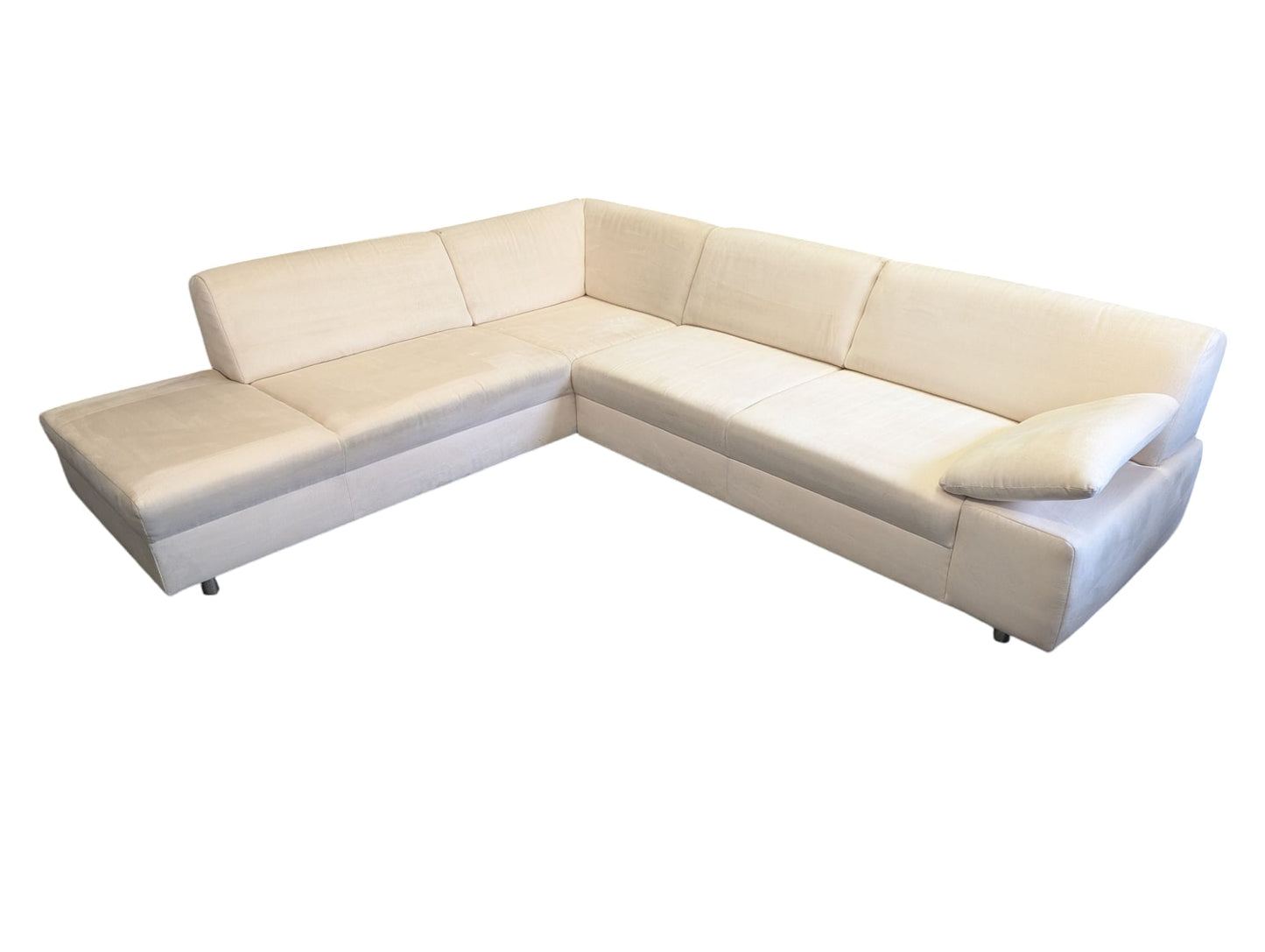 Ecksofa in Beige aus Samt mit verstellbarer Armlehne Art.-Nr.296