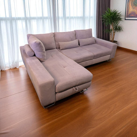 Rosafarbenes Ecksofa mit Bettfunktion und Stauraum Art.-Nr. 382